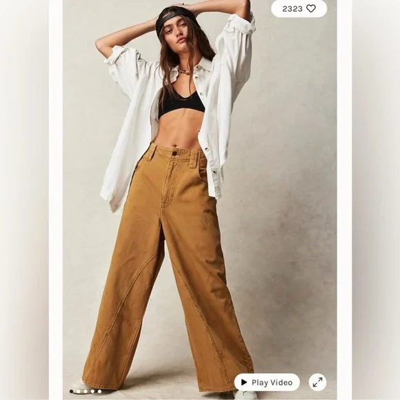 NEW Free People We The Free Chill Vibes Dropped Wide Leg Khaki Scout Jeans 31 - Picture 2 of 11